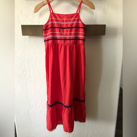 Japna Girl|Red boho maxi dress with embroidered stitching detail, tiered ruffle• - Picture 1 of 7